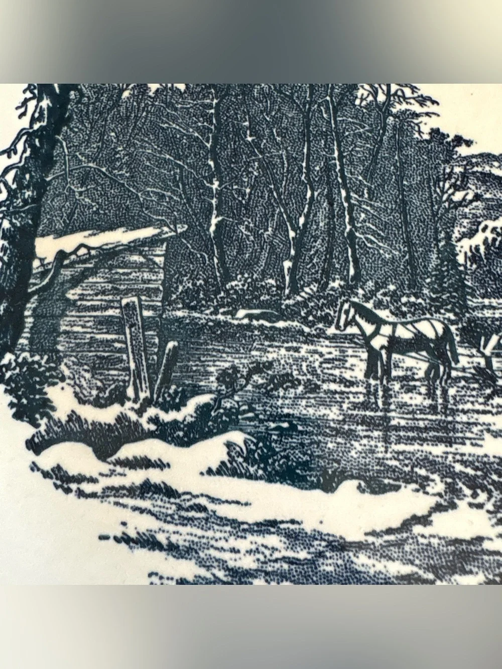CURRIER & IVES Royal China USA 12” CHOP PLATE Blue Transferware Round Platter